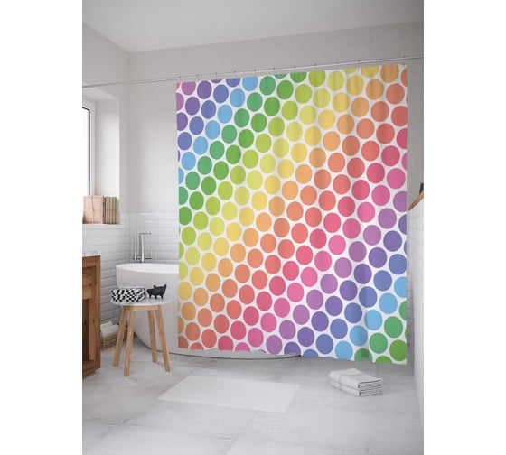 Штора (занавеска) для ванной JoyArty "Радужные круги" из сатена, 180х200 см с крючками, sc_17162 1