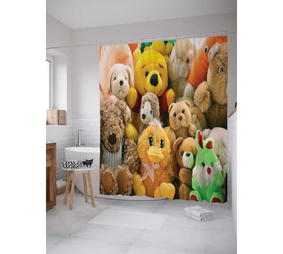 Штора (занавеска) для ванной JoyArty "Плюшевая коллекция" из сатена, 180х200 см с крючками, sc_1220 1