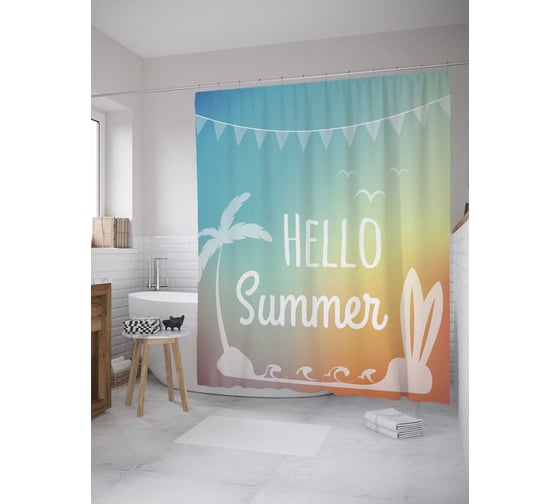 Штора (занавеска) для ванной JoyArty "Привет лето" из сатена, 180х200 см с крючками, sc_10689 1