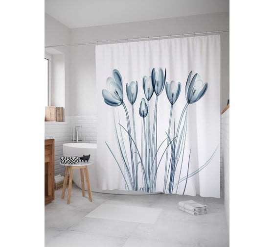 Штора (занавеска) для ванной JoyArty "Водное растение" из сатена, 180х200 см с крючками, sc_14457 1