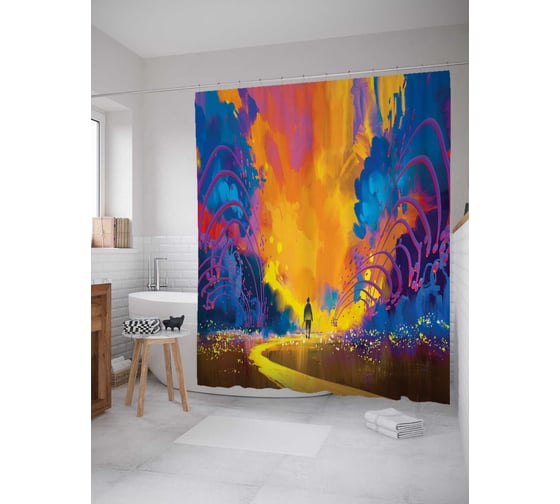 Штора (занавеска) для ванной JoyArty "Прогулка по краскам" из сатена, 180х200 см с крючками, sc_23038 1