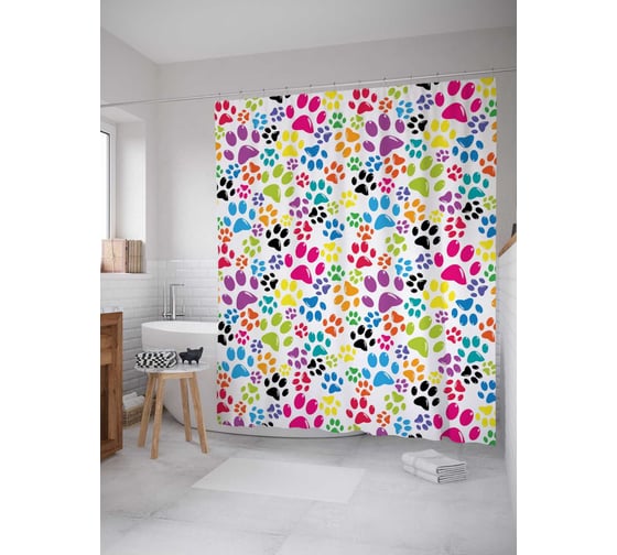 Штора (занавеска) для ванной JoyArty "Красочные следы" из сатена, 180х200 см с крючками, sc_14783 1