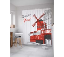 Штора (занавеска) для ванной JoyArty "Привет Париж" из сатена, 180х200 см с крючками, sc_14717