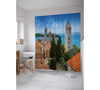 Штора (занавеска) для ванной JoyArty "По крышам к воде" из сатена, 180х200 см с крючками, sc_14422