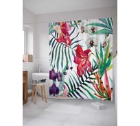 Штора (занавеска) для ванной JoyArty "Тропические растения" из сатена, 180х200 см с крючками, sc_14545