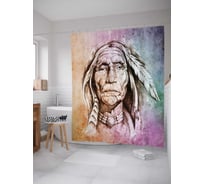 Штора (занавеска) для ванной JoyArty "Мудрый индеец" из сатена, 180х200 см с крючками, sc_13923