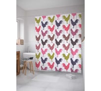 Штора (занавеска) для ванной JoyArty "Петушиная ферма" из сатена, 180х200 см с крючками, sc_10752