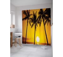 Штора (занавеска) для ванной JoyArty "Пальмовое трио" из сатена, 180х200 см с крючками, sc_17135