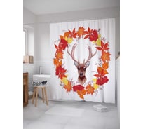 Штора (занавеска) для ванной JoyArty "Лесной олень" из сатена, 180х200 см с крючками, sc_18833