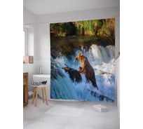 Штора (занавеска) для ванной JoyArty "Медведь на рыбалке" из сатена, 180х200 см с крючками, sc_13899