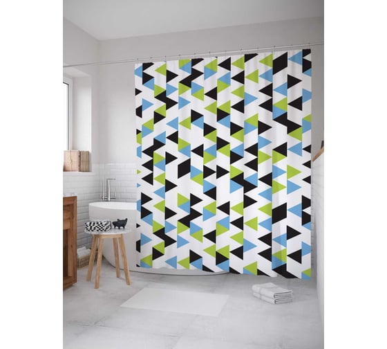 Штора (занавеска) для ванной JoyArty "Треугольные загадки" из сатена, 180х200 см с крючками, sc_10721 1
