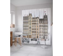 Штора (занавеска) для ванной JoyArty "Центральные дома в цвете" из сатена, 180х200 см с крючками, sc_10523