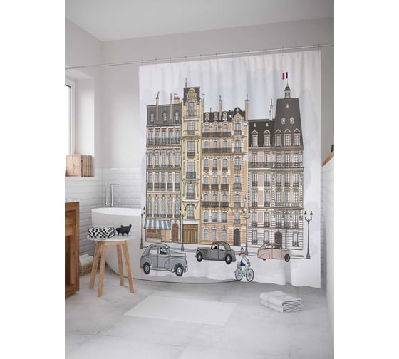 Штора (занавеска) для ванной JoyArty "Центральные дома в цвете" из сатена, 180х200 см с крючками, sc_10523 1