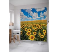 Штора (занавеска) для ванной JoyArty "Поле подсолнухов" из сатена, 180х200 см с крючками, sc_105974