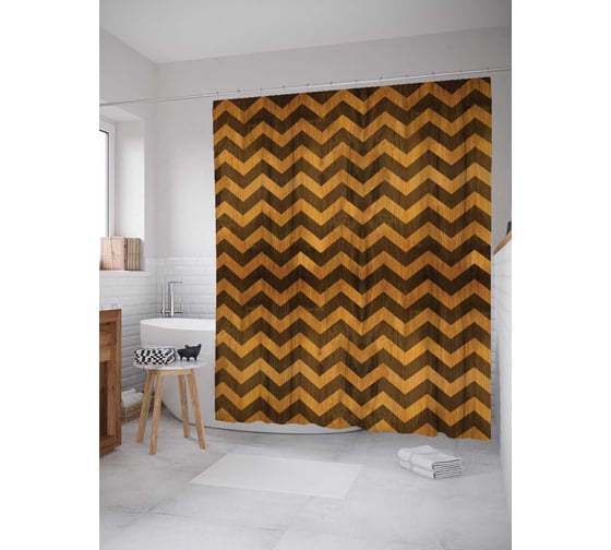 Штора (занавеска) для ванной JoyArty "Деревянные зигзаги" из сатена, 180х200 см с крючками, sc_17172 1