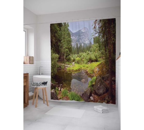 Штора (занавеска) для ванной JoyArty "Живописный вид" из сатена, 180х200 см с крючками, sc_19028 1