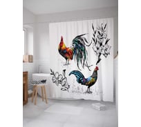 Штора (занавеска) для ванной JoyArty "Куриное свидание" из сатена, 180х200 см с крючками, sc_10763