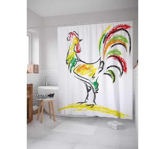 Штора (занавеска) для ванной JoyArty "Простой петушок" из сатена, 180х200 см с крючками, sc_10747 1