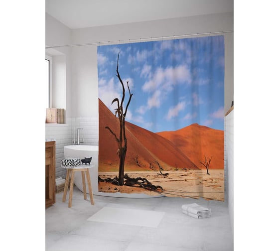 Штора (занавеска) для ванной JoyArty "Пустыня Сахара" из сатена, 180х200 см с крючками, sc_17216
