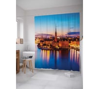 Штора (занавеска) для ванной JoyArty "Вечерний город у реки" из сатена, 180х200 см с крючками, sc_17456