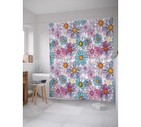 Штора (занавеска) для ванной JoyArty "Цветочные узоры" из сатена, 180х200 см с крючками, sc_13639