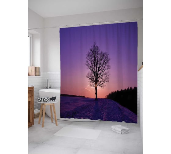 Штора (занавеска) для ванной JoyArty "Одинокое дерево" из сатена, 180х200 см с крючками, sc_17206 1
