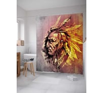Штора (занавеска) для ванной JoyArty "Загадочный индеец" из сатена, 180х200 см с крючками, sc_13938