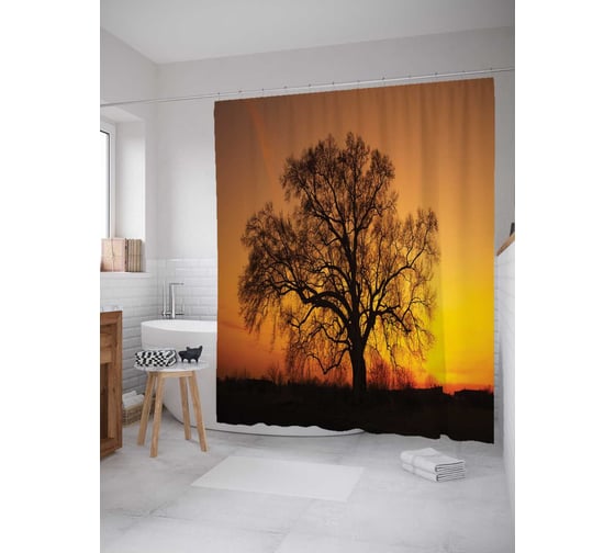 Штора (занавеска) для ванной JoyArty "К дереву за мыслями" из сатена, 180х200 см с крючками, sc_17207 1