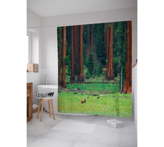 Штора (занавеска) для ванной JoyArty "Лесное величие" из сатена, 180х200 см с крючками, sc_22022 1