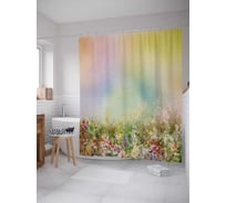 Штора (занавеска) для ванной JoyArty "Цветочное марево" из сатена, 180х200 см с крючками, sc_19553
