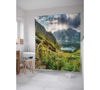 Штора (занавеска) для ванной JoyArty "Горная тропинка над рекой" из сатена, 180х200 см с крючками, sc_15292