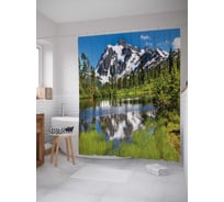 Штора (занавеска) для ванной JoyArty "Зеркальная река в горах" из сатена, 180х200 см с крючками, sc_15202