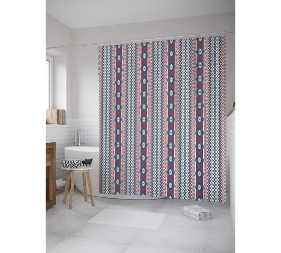 Штора (занавеска) для ванной JoyArty "Вертикальные полосы с узорами" из сатена, 180х200 см с крючками, sc_10194 1