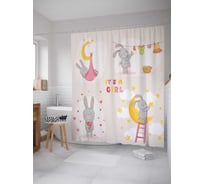 Штора (занавеска) для ванной JoyArty "Зайка-девочка" из сатена, 180х200 см с крючками, sc_17548
