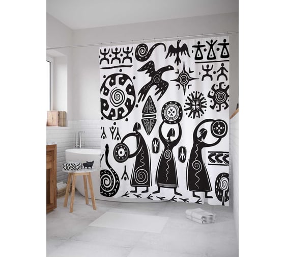 Штора (занавеска) для ванной JoyArty "Древняя культура" из сатена, 180х200 см с крючками, sc_18544 1