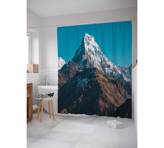 Штора (занавеска) для ванной JoyArty "Неприступная гора" из сатена, 180х200 см с крючками, sc_15295 1