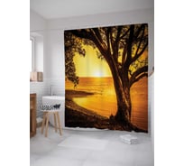Штора (занавеска) для ванной JoyArty "Дерево на закате" из сатена, 180х200 см с крючками, sc_17224