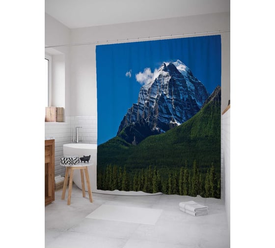 Штора (занавеска) для ванной JoyArty "Пойдем к высоким горам" из сатена, 180х200 см с крючками, sc_15301 1