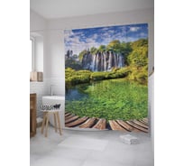 Штора (занавеска) для ванной JoyArty "Пруд у водопада" из сатена, 180х200 см с крючками, sc_10148