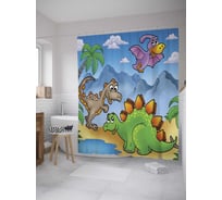 Штора (занавеска) для ванной JoyArty "Позитивные динозавры" из сатена, 180х200 см с крючками, sc_10371