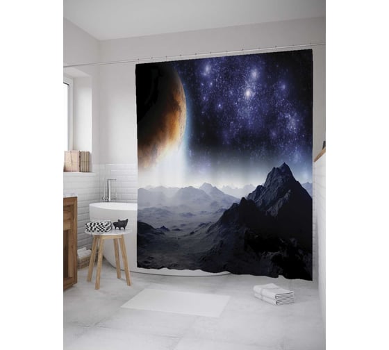 Штора (занавеска) для ванной JoyArty "Космос с поверхности марса" из сатена, 180х200 см с крючками, sc_10042 1