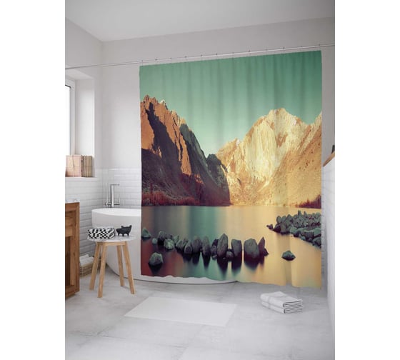 Штора (занавеска) для ванной JoyArty "Плавающие камни" из сатена, 180х200 см с крючками, sc_15212 1