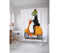 Штора (занавеска) для ванной JoyArty "Лягушка в смокинге на скутере" из сатена, 180х200 см с крючками, sc_15268