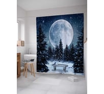 Штора (занавеска) для ванной JoyArty "Лавочка в еловом лесу" из сатена, 180х200 см с крючками, sc_20093