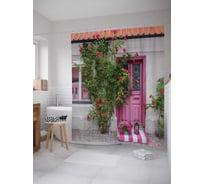 Штора (занавеска) для ванной JoyArty "Дверь в листьях" из сатена, 180х200 см sc_244867