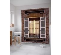 Штора (занавеска) для ванной JoyArty "Эффектное окно" из сатена, 180х200 см с крючками, sc_14193