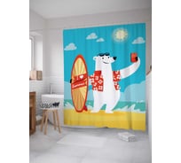 Штора (занавеска) для ванной JoyArty "Медведь делает селфи" из сатена, 180х200 см с крючками, sc_17275