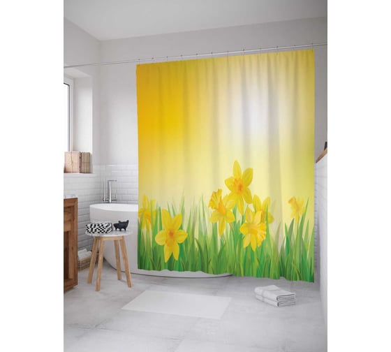 Штора (занавеска) для ванной JoyArty "Несравненное цветение" из сатена, 180х200 см с крючками, sc_14141 1