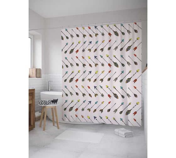 Штора (занавеска) для ванной JoyArty "Полосы со стрелами" из сатена, 180х200 см с крючками, sc_10316 1
