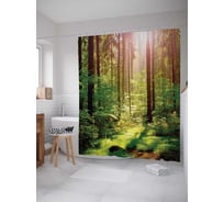 Штора (занавеска) для ванной JoyArty "Светлый лес" из сатена, 180х200 см с крючками, sc_15223